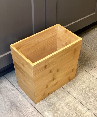 Bam&Boo - Rectangular Bamboo Bin for Storage, Waste, Recycling (11" x 6.5" x 10")