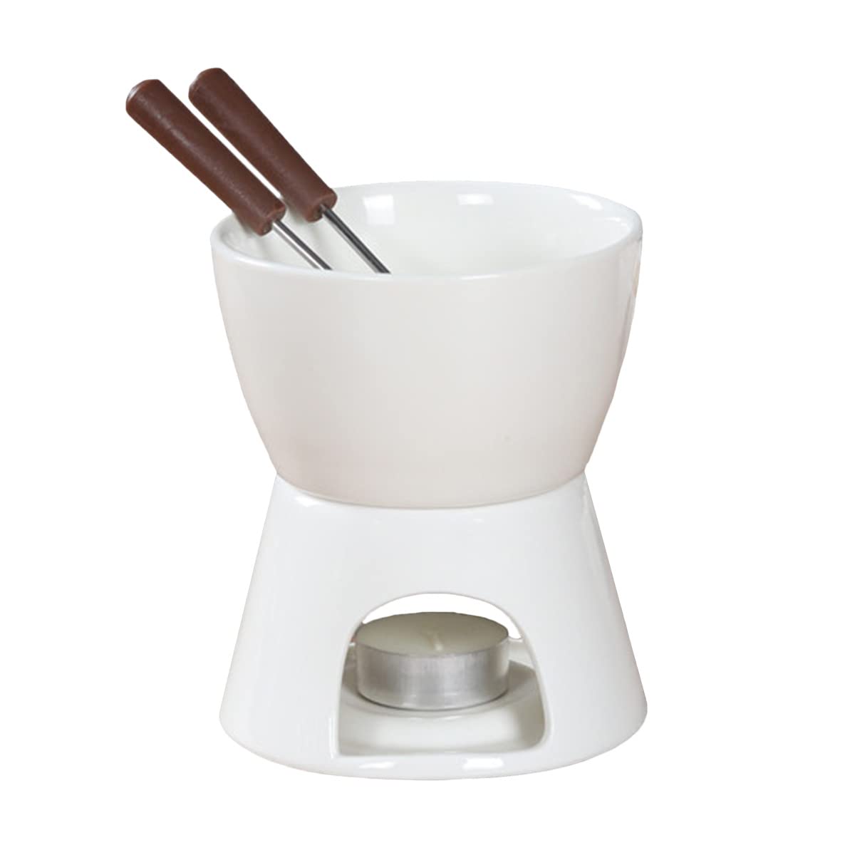 Sizikato Pure White Porcelain Chocolate Fondue Set, 10 Oz