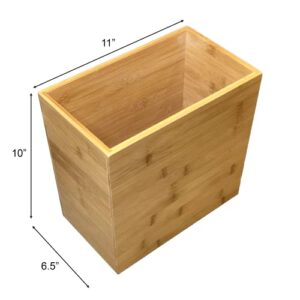 Bam&Boo - Rectangular Bamboo Bin for Storage, Waste, Recycling (11" x 6.5" x 10")