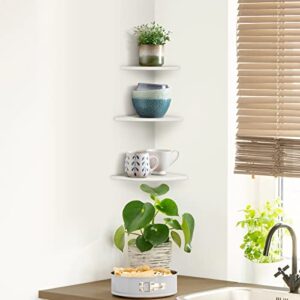 Corner Mounting Shelf, 3 pcs Sector Shape Wall Mounted Shelves Set White Finish Floating Corner Bookcase Rustic Wood Storage Shelves Decor for Living Room Bedroom Bathroom Plant Photo Frame Toys