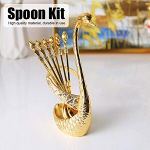 Coffee Spoon Set, Swan Base Holder Spoon Organizer Stainless Steel Dessert Teaspoons Creative Tableware Organizer Decoration Dinnerware for Household Stirring Mixing Cappuccino Sugar Cake Soup(Gold)