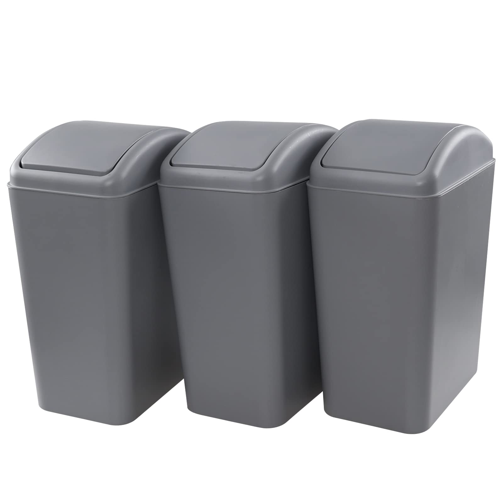 Sosody 3 Pack 4.5 Gallon Plastic Garbage Can with Swing Lid, Swing-top Trash Bin, Gray