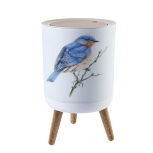 small trash can with lid bluebird sitting on a branch watercolor eastern sialia small songbird 7 liter round garbage can elasticity press cover lid wastebasket for kitchen bathroom office 1.8 gallon