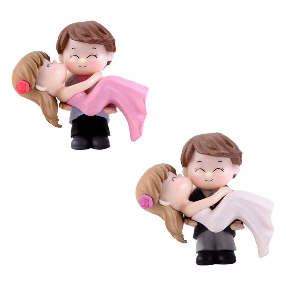 NUOBESTY Cake Ornament Wedding, Groom and Bride Couple Figures Resin Decoration for Wedding Engagement Bridal Shower Ornament 2pcs Wedding Decor