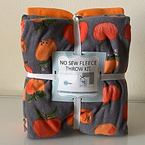 Apples on Gray Anti-Pill No-Sew Throw Fleece Fabric Kit (50x60)