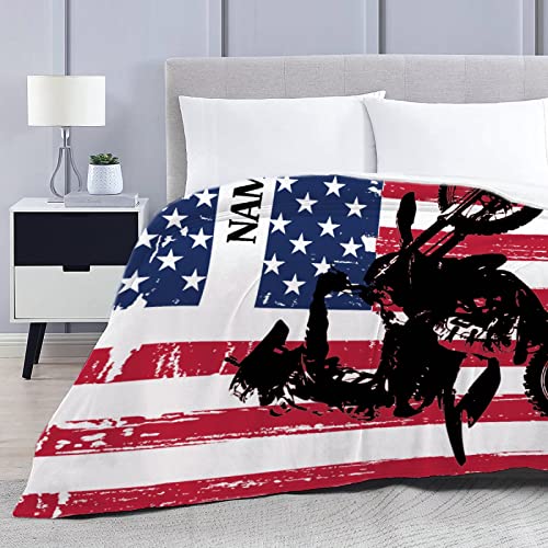 American Flag Motocross Dirtbike Custom Blanket Personalized Name Blanket with Text for Great Gift for Family, Christmas, Soft Flannel Customized Name Blankets for Girls, Boys M 60"x50" for Teen