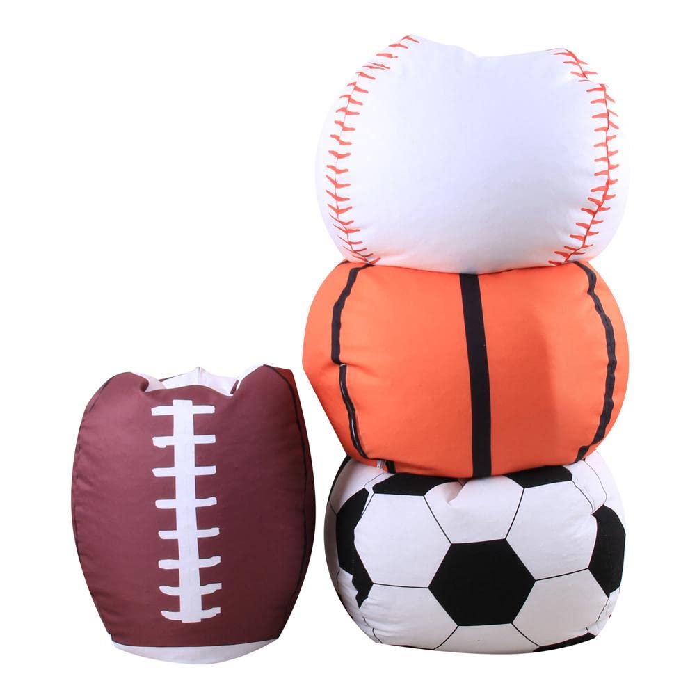 Enfudid Stuffed Animal Storage Bean Bag Chair, 18" Beanbag Covers Only for Organizing Plush Toys, Turns into Bean Bag Seat for Kids When Filled, Baseball Shape