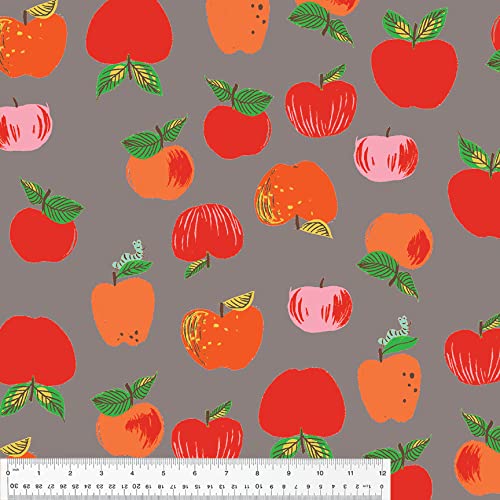 Apples on Gray Anti-Pill No-Sew Throw Fleece Fabric Kit (50x60)