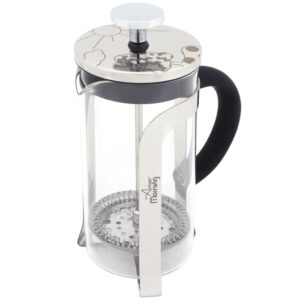 Any Morning French Press Coffee and Tea Maker, Borosilicate Glass Coffee Press, Stainless Steel Filter, Durable and Heat Resistant, Silver (600 ml, 20 oz, 2 Cup)