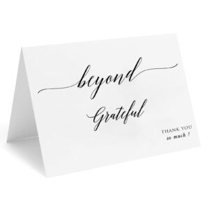 udoula beyond grateful thank you cards with envelopes, pack of 30, 4x6 folded, elegant fold over greetings, perfect for wedding, bridal shower, baby shower, birthday to say thanks! (black)