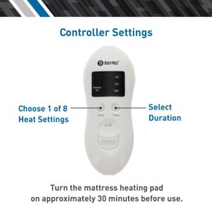 BodyMed Heated Mattress Pad with Skirt, Queen, 60 in. x 80 in. – Fitted Electric Mattress Topper with Temperature Control – Includes Two Controllers – Quilted, Washable, Mattress Protector for Heat