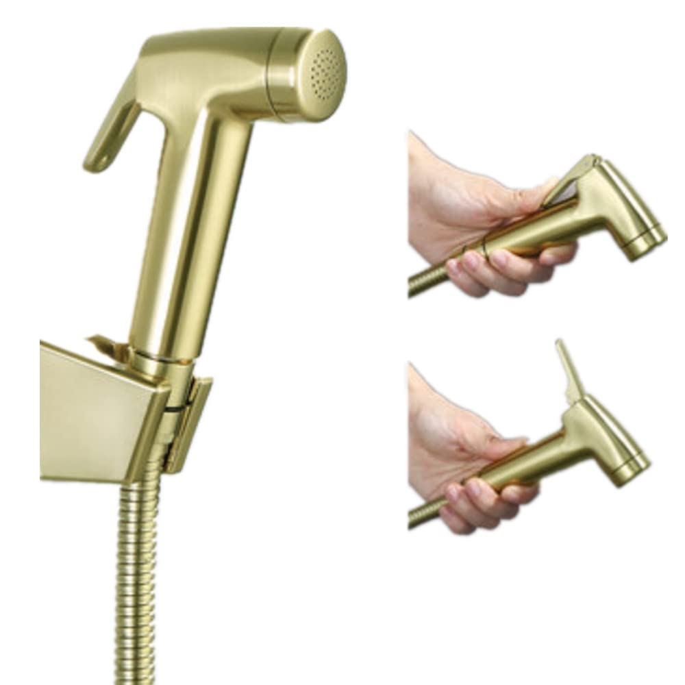 Brushed Gold Bidet Sprayer for Toilet-HOMCBEC Cloth Diaper Sprayer Hand Held Bidet Shower Faucets,Bathroom Jet Sprayer Kit Spray Attachment with Hose and Wall Bracket