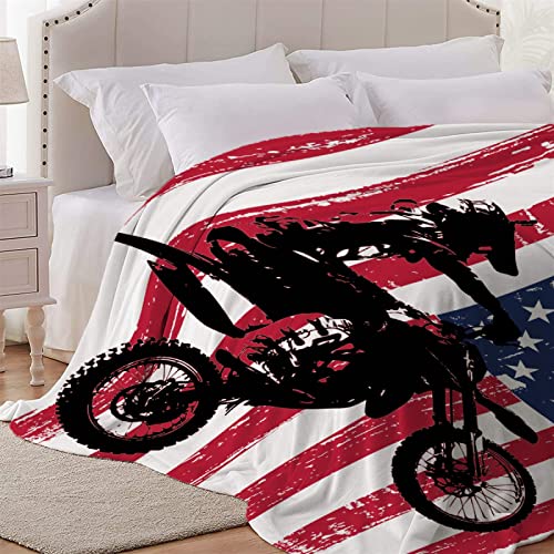 American Flag Motocross Dirtbike Custom Blanket Personalized Name Blanket with Text for Great Gift for Family, Christmas, Soft Flannel Customized Name Blankets for Girls, Boys M 60"x50" for Teen