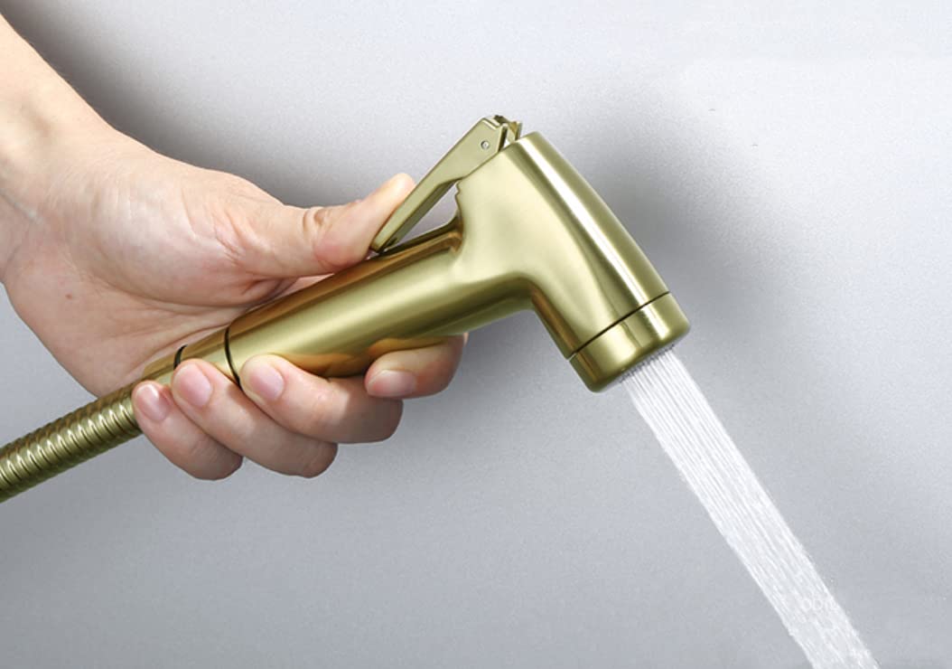 Brushed Gold Bidet Sprayer for Toilet-HOMCBEC Cloth Diaper Sprayer Hand Held Bidet Shower Faucets,Bathroom Jet Sprayer Kit Spray Attachment with Hose and Wall Bracket