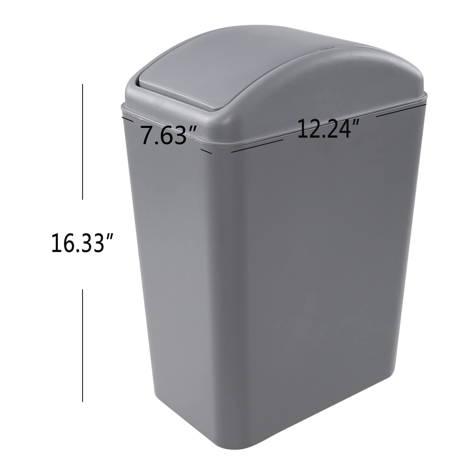 Sosody 3 Pack 4.5 Gallon Plastic Garbage Can with Swing Lid, Swing-top Trash Bin, Gray