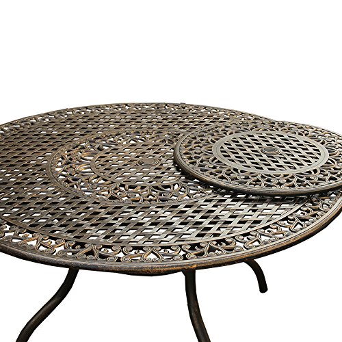 Oakland Living Modern Ornate Outdoor Mesh Aluminum 59-in Large Bronze Round Patio Dining Set with Lazy Susan and Six Chairs