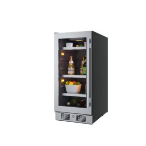 Avallon ABR152LH 15 Inch Wide 86 Can Beverage Center with LED Lighting Door Lock and Left Hinge - Stainless Steel