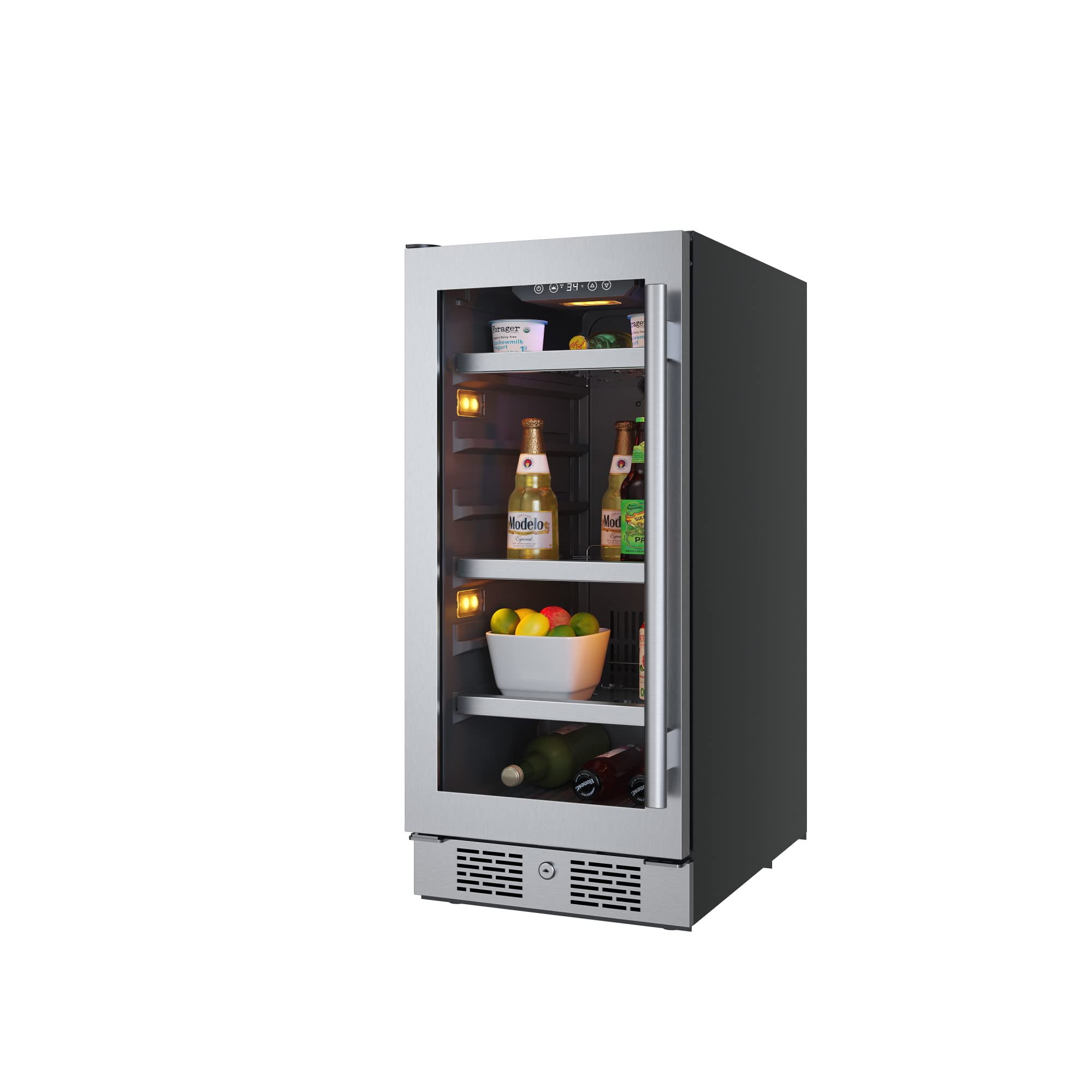 Avallon ABR152LH 15 Inch Wide 86 Can Beverage Center with LED Lighting Door Lock and Left Hinge - Stainless Steel