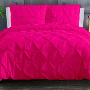 100% Cotton 600 Thread Count 5 Piece Pinch Pleated Duvet Set, 1 Piece Pinch Pleated Duvet Cover With Zipper Closure & Corner Ties And 4 Pillow Cover (King/California King Size, Hot Pink)