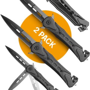 RGNINE 2 Pack Pocket Hunting knives Folding Knife With 3.25" Stainless Steel Black Blade - Pack Of 2