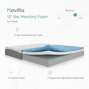 Novilla Full Mattress, 12-Inch Gel Memory Foam Mattress for Good Sleep, Pressure Relieving, Matrress-in-a-Box, CertiPUR-US Certified, Medium Plush