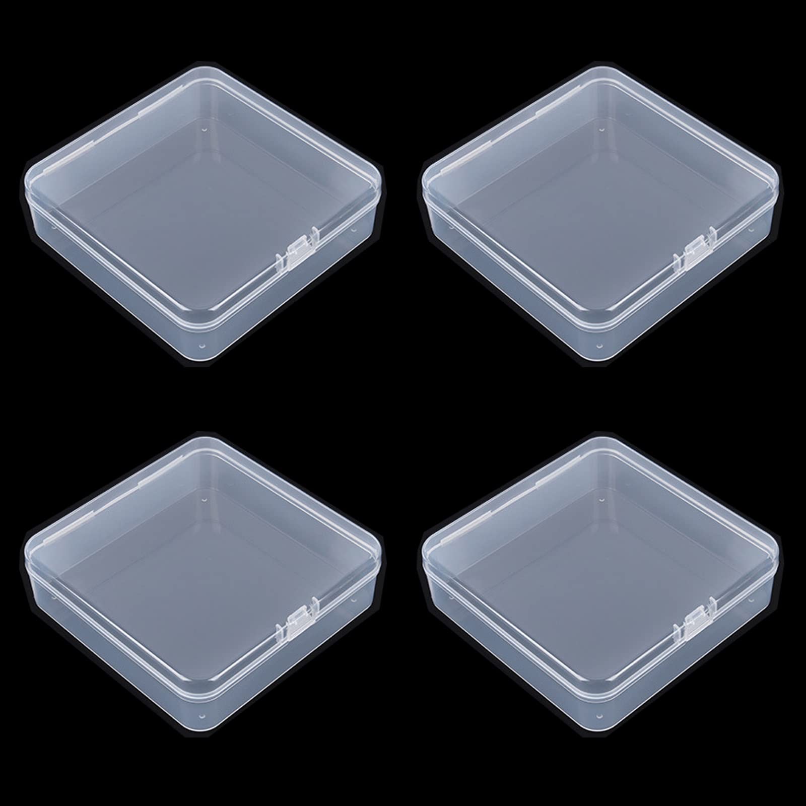 Goodma 4 Pieces Square Empty Mini Clear Plastic Organizer Storage Box Containers with Hinged Lids for Small Items and Other Craft Projects (4.92 x 4.92 x 1.38 inch)