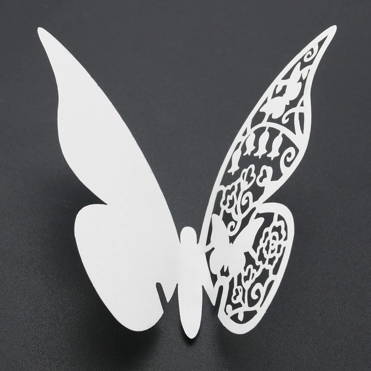 Ruiwaer Laser Cut Butterfly 50pcs White Pearlized Paper Butterfly Place Wine Glass Cup Name Cards Wedding Party Home Decoration Laser Cut Butterfly