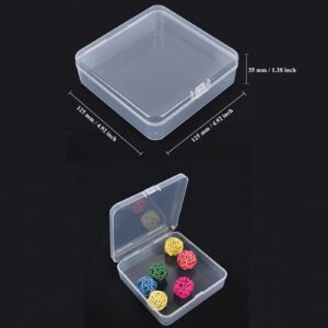 Goodma 4 Pieces Square Empty Mini Clear Plastic Organizer Storage Box Containers with Hinged Lids for Small Items and Other Craft Projects (4.92 x 4.92 x 1.38 inch)