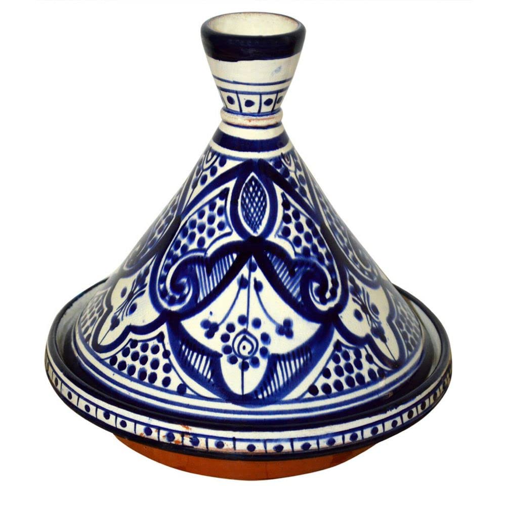 Serving Tagine Handmade Ceramic Tajine Dish 8 inches Blue White