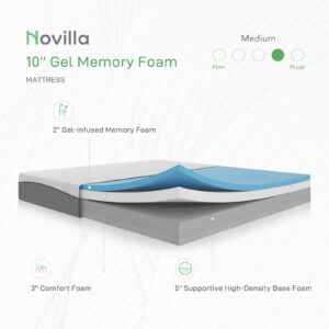 Novilla California King Size Mattress, 10-Inch Gel Memory Foam Mattress for Good Sleep, Pressure Relieving, Matrress-in-a-Box, CertiPUR-US Certified, Medium Plush