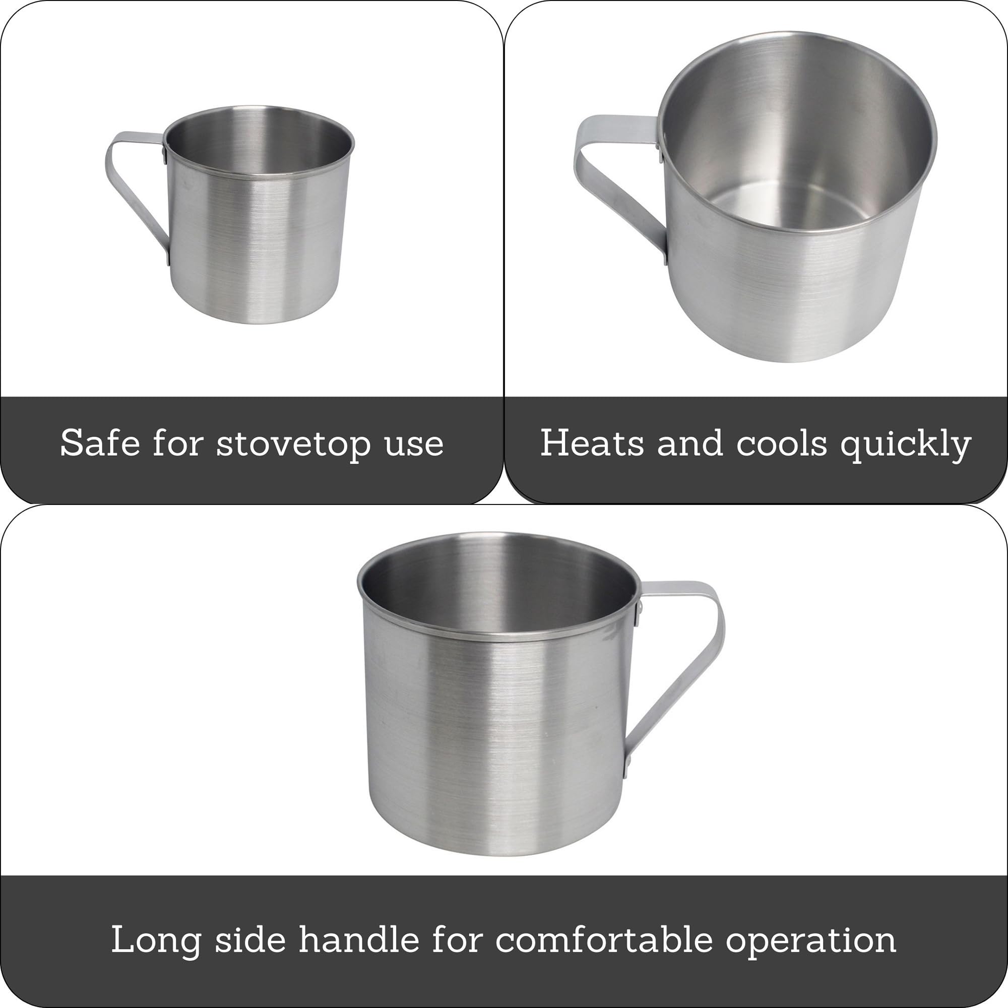 IMUSA 4 Pack 0.7 Quart Aluminum Mug for Stovetop Use or Camping, Silver