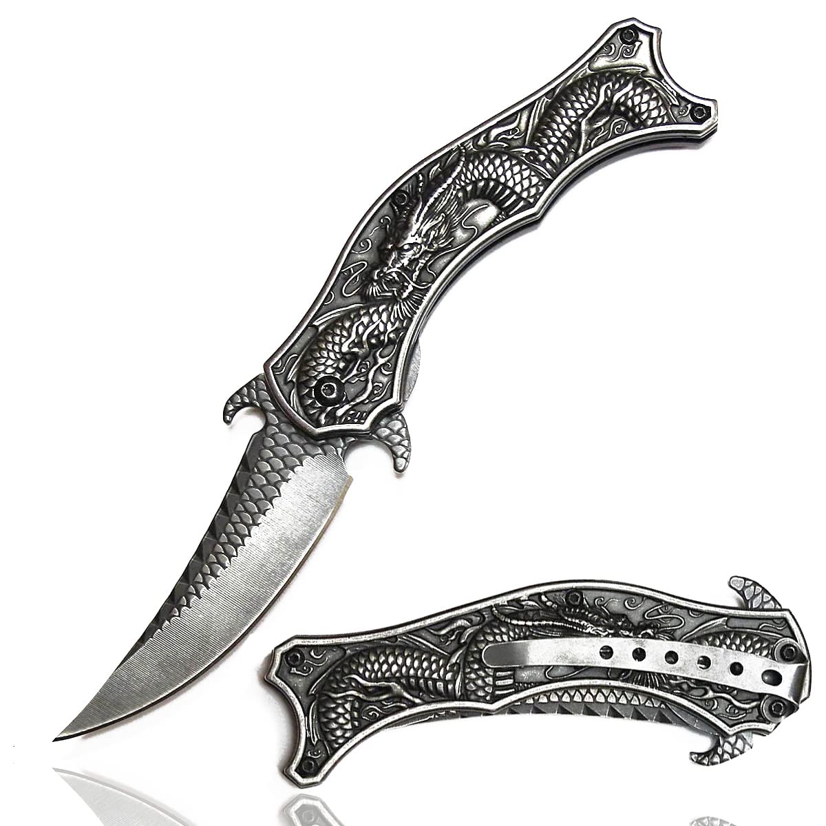 Fly Dragon Collection Pocket Knife, Survival Camping Outdoor Tools, Stone wash