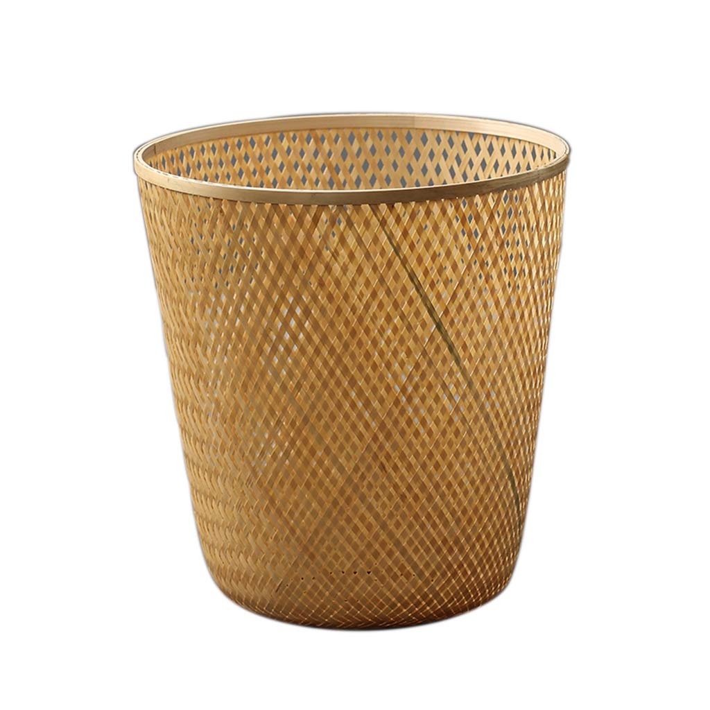 DIANDIAN Indoor Trash Cans Hand Made Trash Can, No Cover Round Container Garbage Storage Bin Creative Wastebasket Bamboo Trash Can for Indoor and Outdoor Garbage Cans for Kitchen Office Outdoor