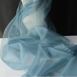 100% Mulberry Silk Organza Width 44 inches Solid Color 5m/m Pure Silk Tulle Fabric for Wedding DIY Sewing by The Meter (21 Lake Blue)