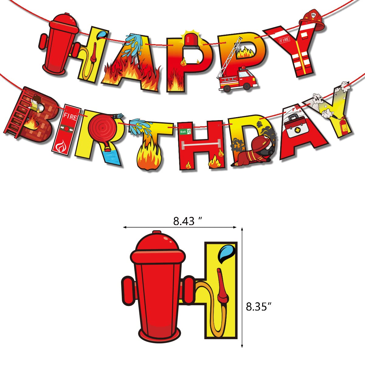 Firefighter Birthday Party Supplies Fire truck Party Decorations Fire Truck Balloon Fire Banner Firetruck Cupcake Toppers with Ribbons and Some Adhesive Silicone Points