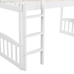 Twin Size Low Loft Bed with Slide and Ladder, Wooden Loft Bed Frame for Kids Girls Boys – White