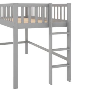 Twin Size Loft Bed with Slide, Wooden Low Loft Bed Frame for Kids Girls Boys (Gray)