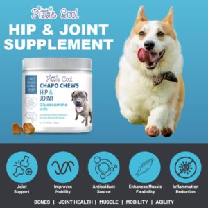 Pittie Cool Chapo Chews, 120 Glucosamine Hip & Joint Supplement for Dogs, Extra Strength, Chondroitin, MSM, Probiotics, Hemp & Salmon Oil. Treats Arthritis, Pain & Inflammation, Mobility, Gut Health