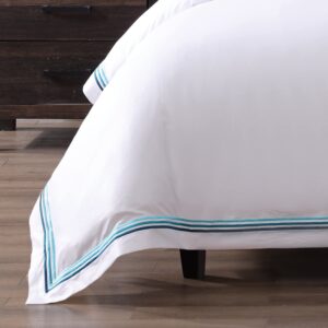 Hotel Triple Luxe Sateen Duvet Cover Set, 100% ELS Giza Egyptian Cotton, Embroidered, All Natural, Hidden Zipper Closure, Duvet Cover & 2 Pillow Shams (Teal, King/Cal King)