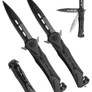 RGNINE 2 Pack Pocket Hunting knives Folding Knife With 3.25" Stainless Steel Black Blade - Pack Of 2