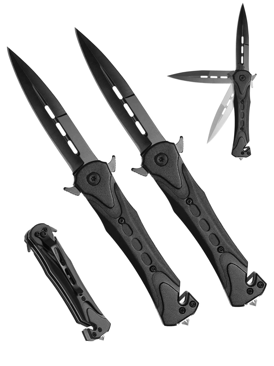 RGNINE 2 Pack Pocket Hunting knives Folding Knife With 3.25" Stainless Steel Black Blade - Pack Of 2