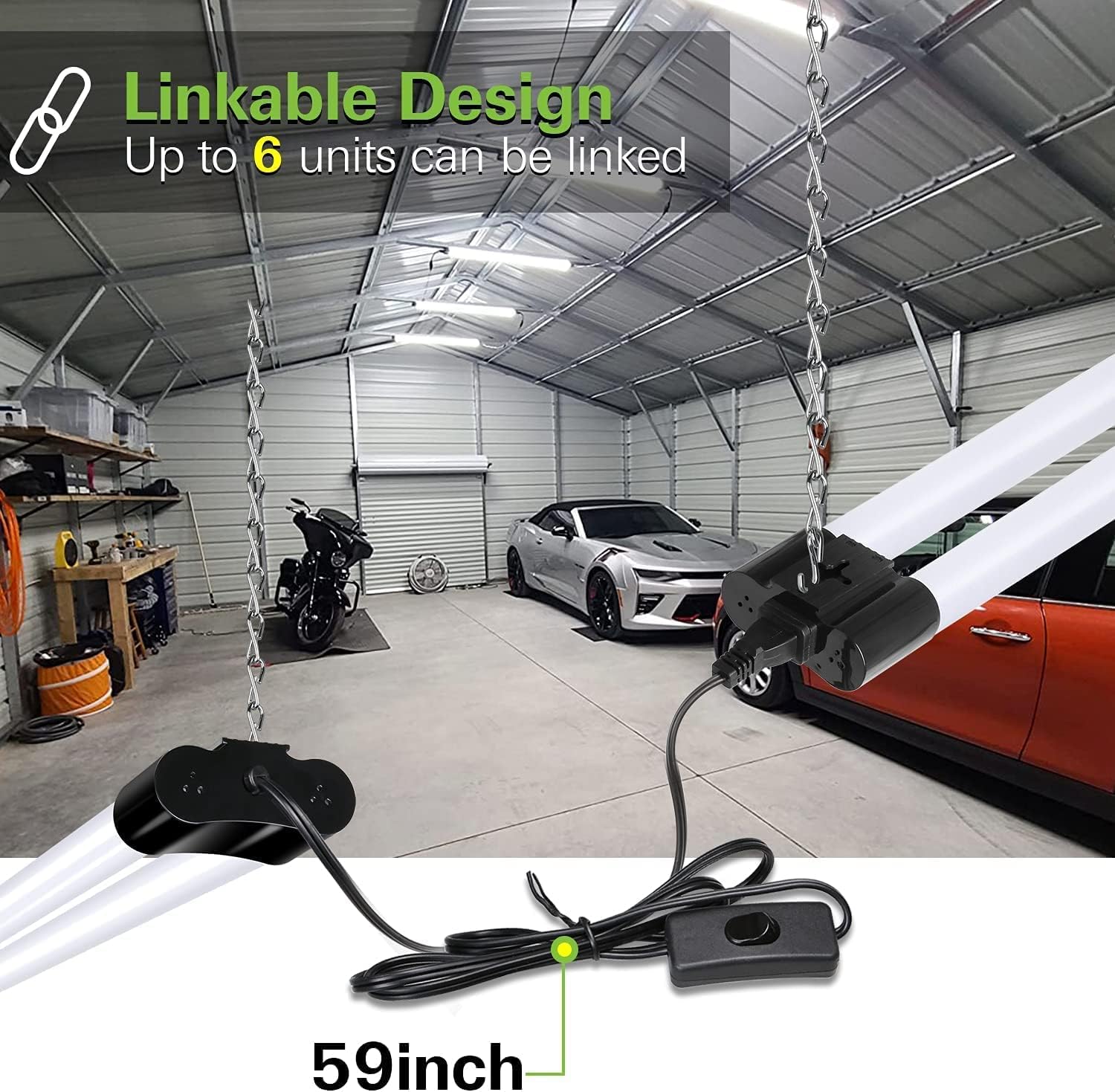 hykolity 2 Pack 4FT Linkable LED Shop Light for Garage, 4400lm, 4FT 42W Utility Light Fixture, 5000K Daylight LED Workbench Light with Plug, Hanging or Surface Mount, Black - ETL