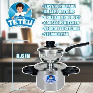 TETEU | Cuscuzeira Nordestino | Brazilian Couscous Pot Steamer Pot for Cooking, cuzcuzeira, couscous, Rice, Vegetables Durable Metal Pot with Handle, Small Portions | Aluminium Color - 12oz