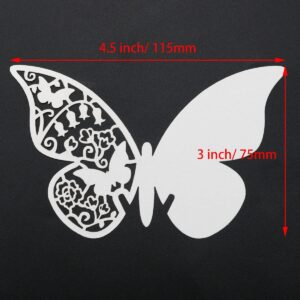 Ruiwaer Laser Cut Butterfly 50pcs White Pearlized Paper Butterfly Place Wine Glass Cup Name Cards Wedding Party Home Decoration Laser Cut Butterfly