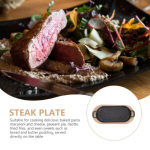 SIZZLING PLATE WITH WOODEN BASE- Cast Iron Steak Platter Pre- Seasoned Cast Iron Fajita Pan Sizzling Fajita Pan Japanese Steak Plate with Wood Base for Restaurant