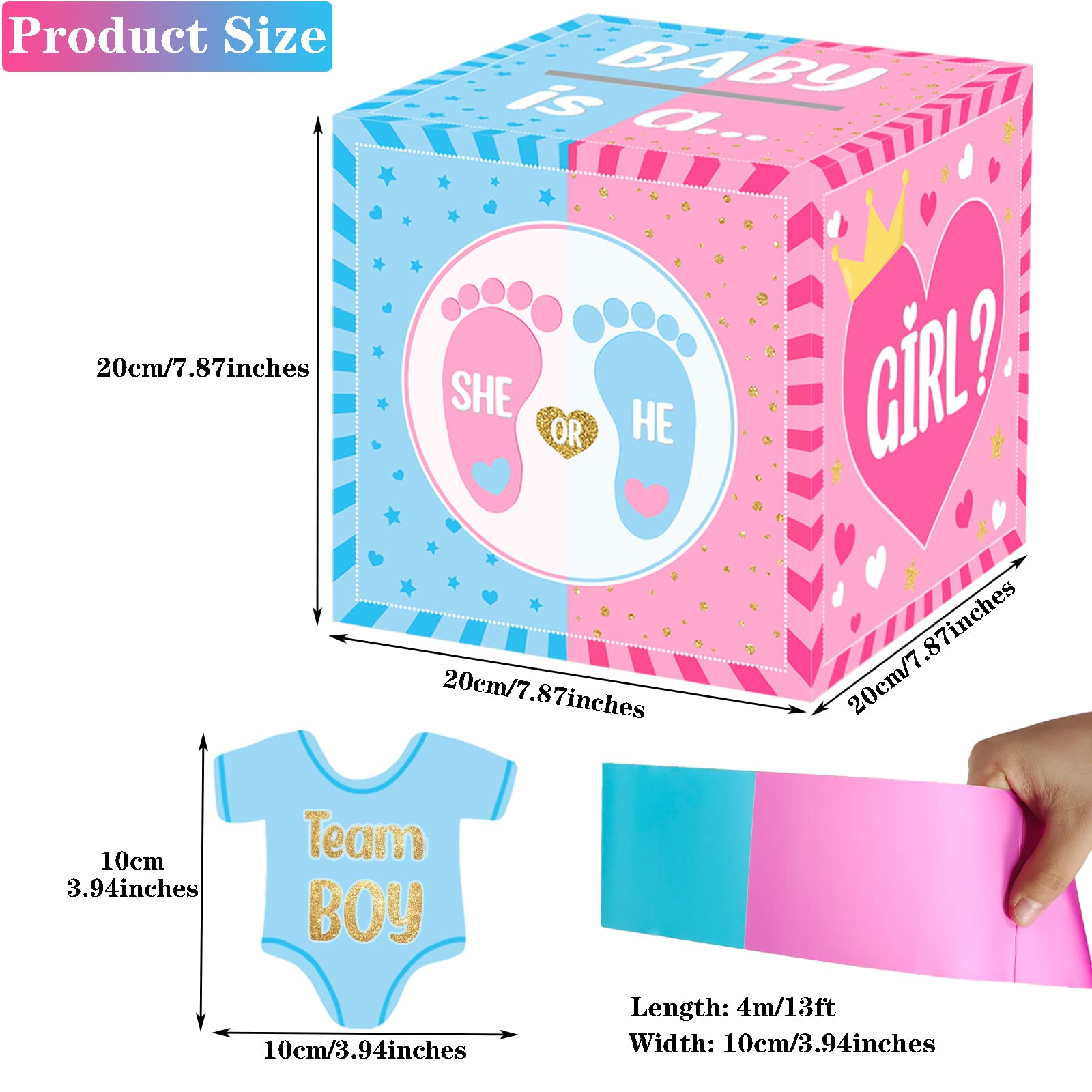 hongpar Baby Gender Reveal Pull Out Game , Voting Box with 60 Ballot Cards, Boy or Girl, Party Supplies,Pink and Blue