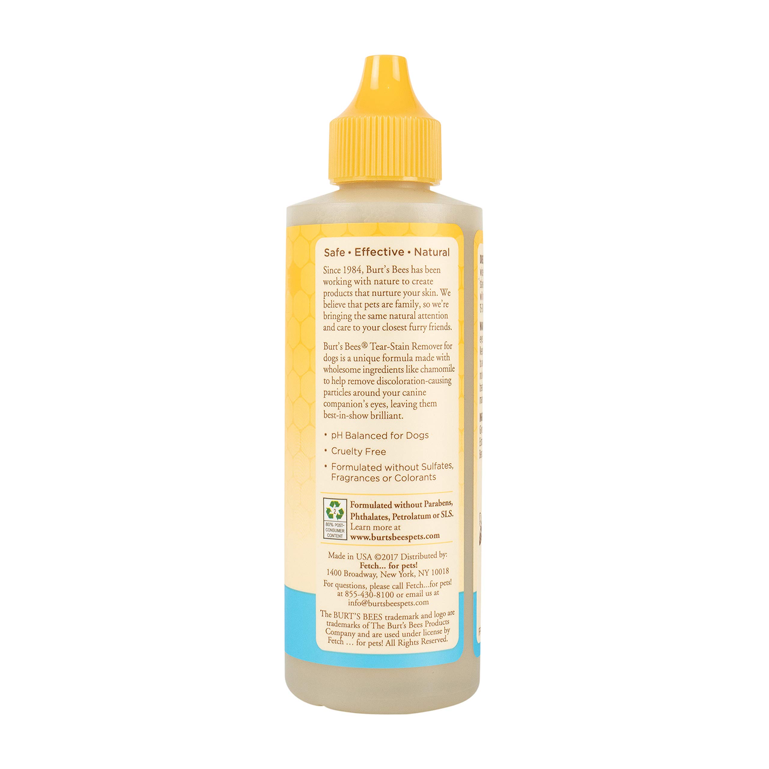 Burt's Bees for Pets Tear Stain Remover for Dogs with Chamomile - Puppy & Dog Tear Stain Remover - Cruelty Free, Formulated without Sulfates and Parabens, pH Balanced for Dogs, 4 Ounces - 2 Pack