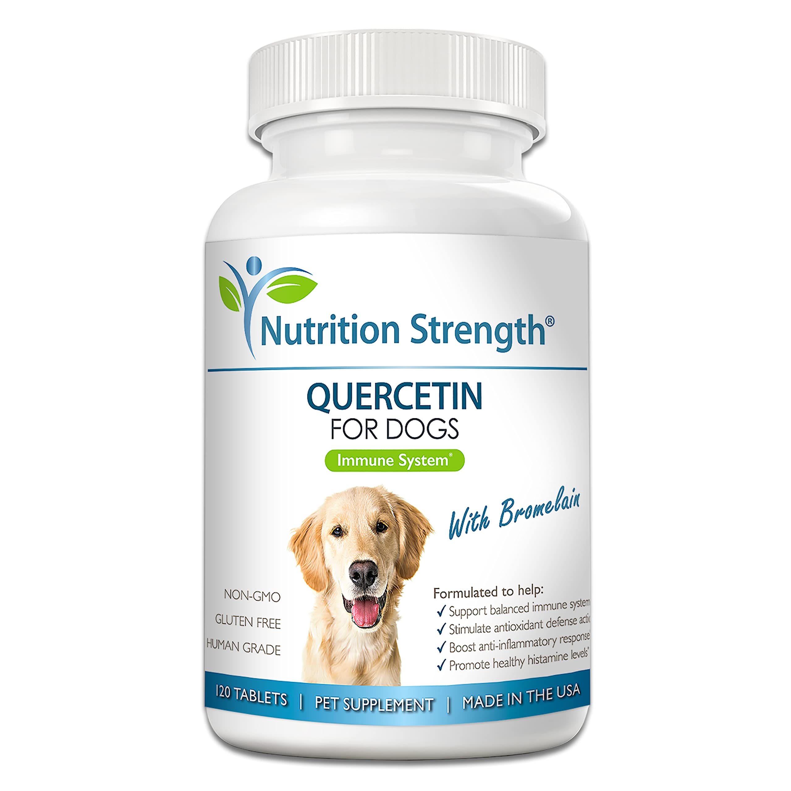 Nutrition Strength Quercetin for Dogs with Bromelain to Support Balanced Immune System, Promote Inflammatory Relief & Antioxidant Activity, Quercetin for Dog Allergies, 120 Chewable Tablets