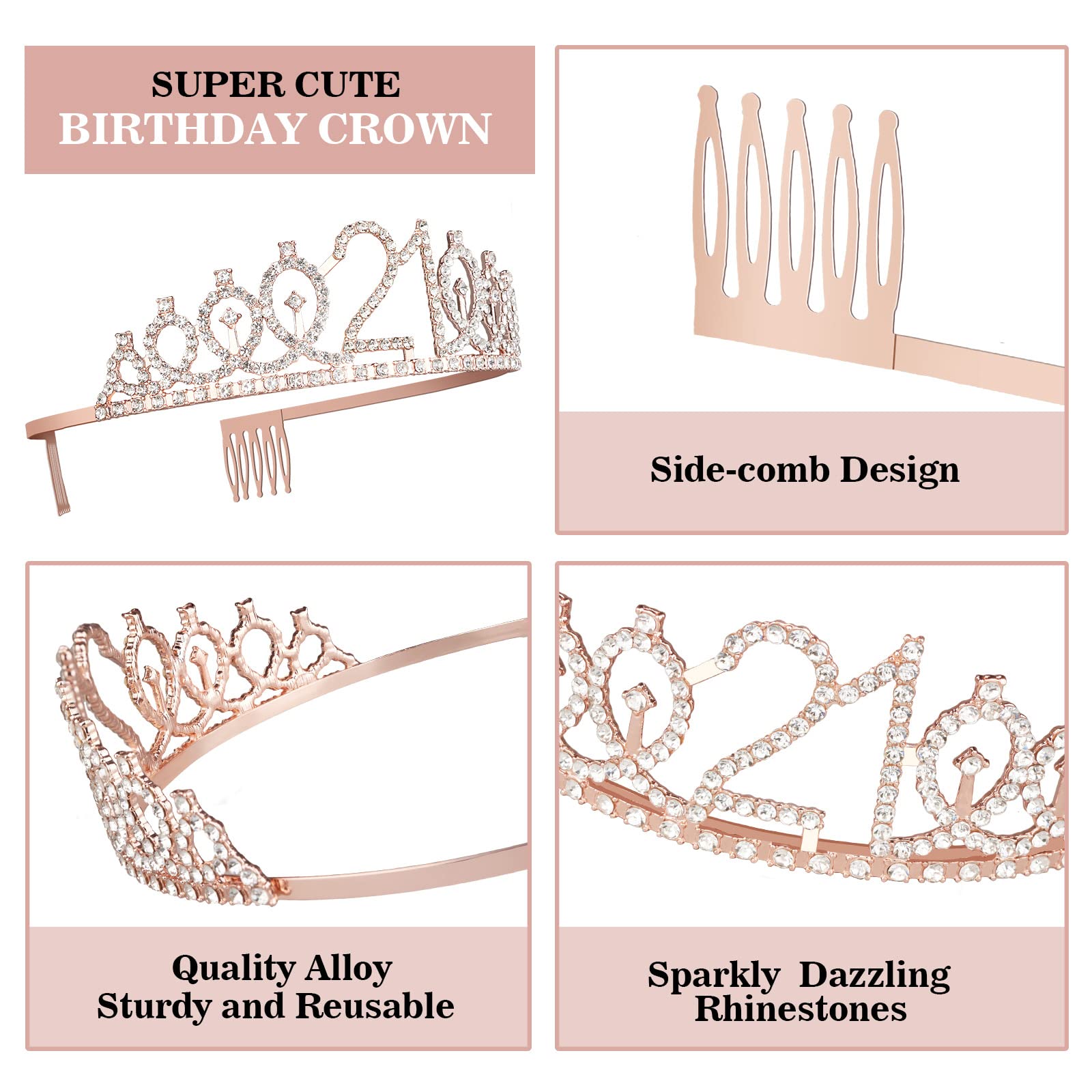 21st Birthday Decorations for Her, Including 21st Birthday Sash, Cake Topper, Crown, Candles, 21st Birthday Gifts for Her, 21st Birthday Decorations for Women