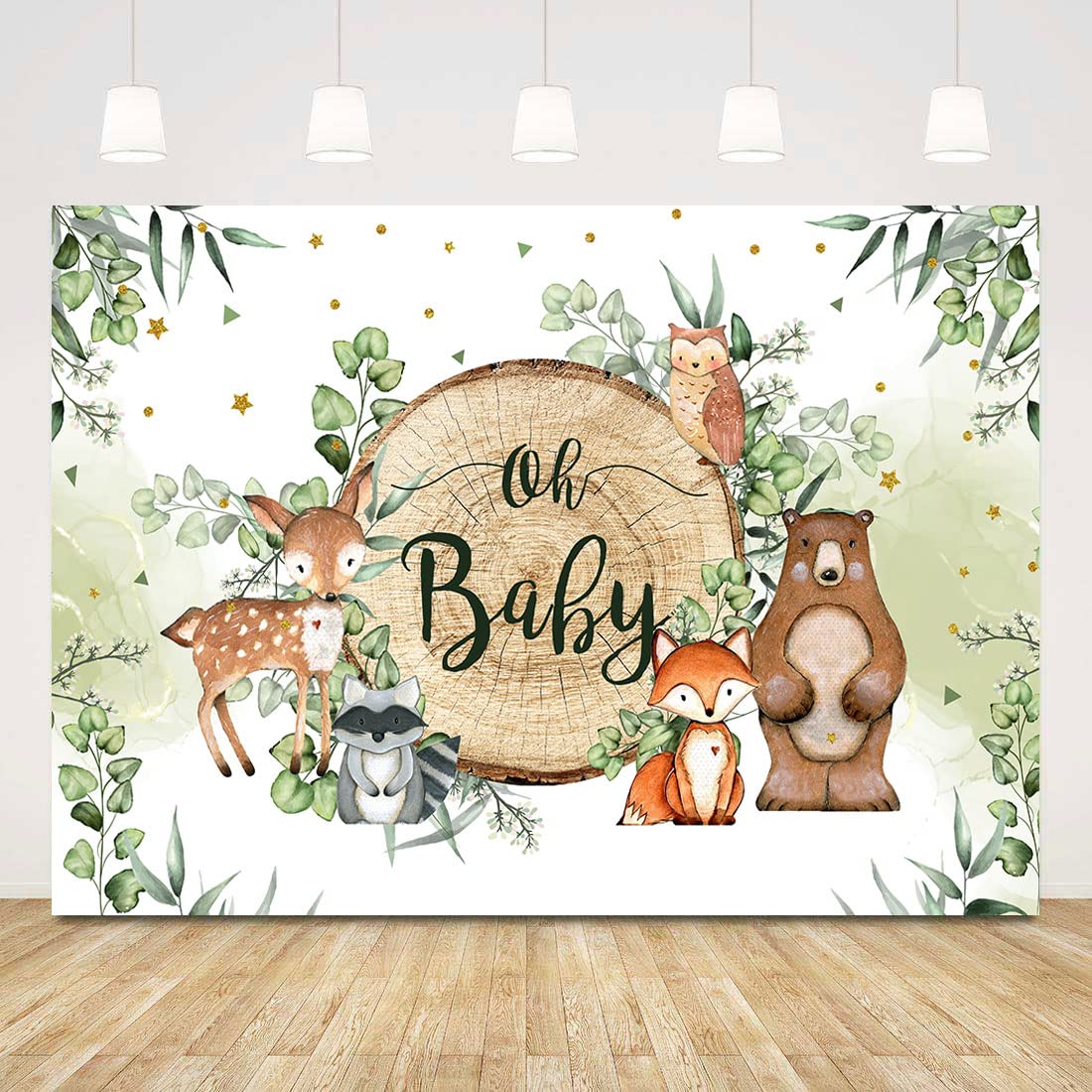 Sensfun Woodland Baby Shower Backdrop Oh Baby Woodland Creatures Forest Animals Party Banner Decorations Jungle Safari Greenery Boy Baby Shower Photography Background 7x5ft